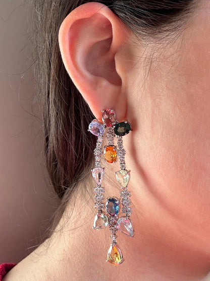 18k White Gold Multicolor Sapphire Drop Earrings