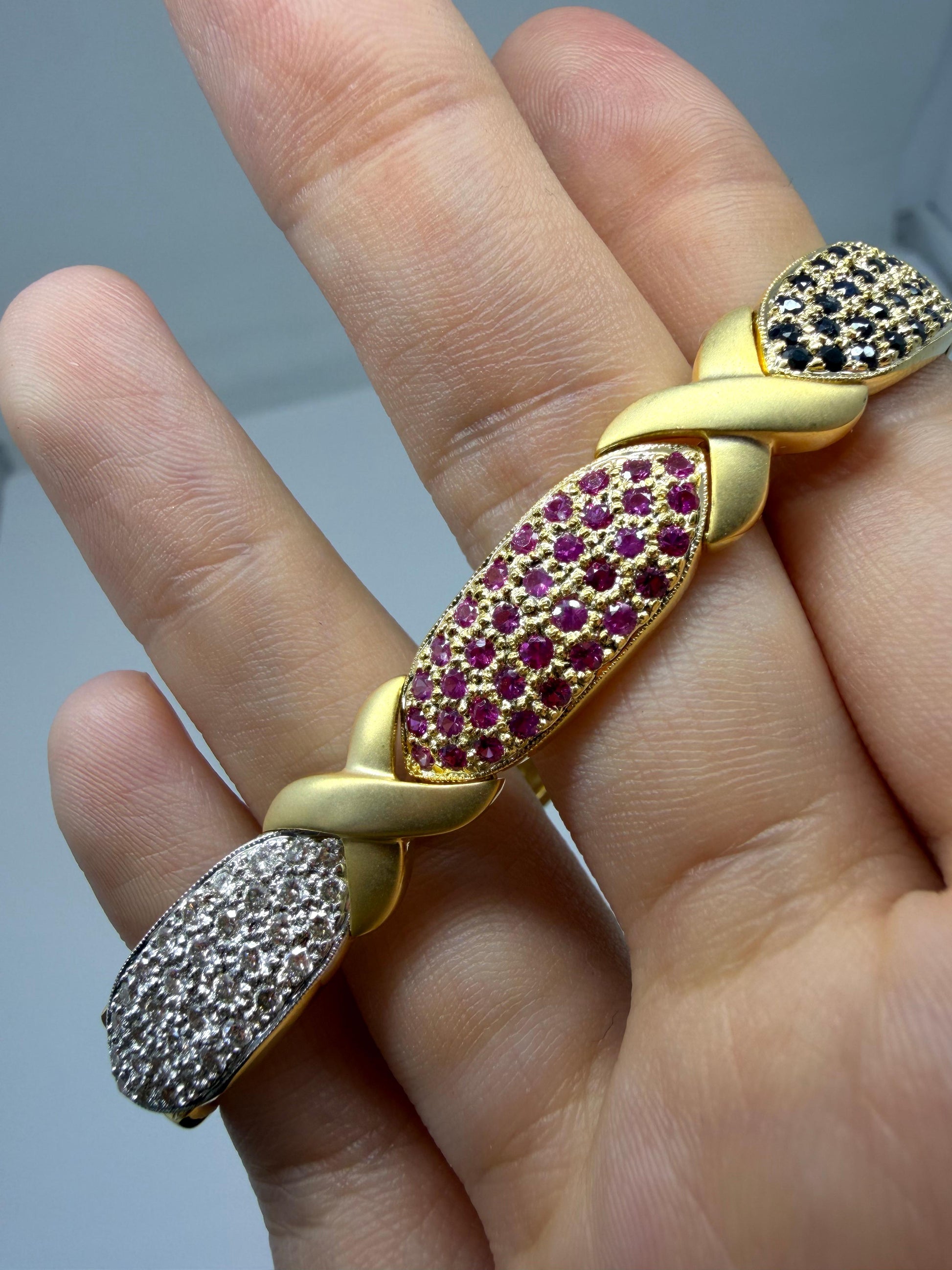 18K Yellow Gold Diamond and Multi Color Sapphire Bracelet