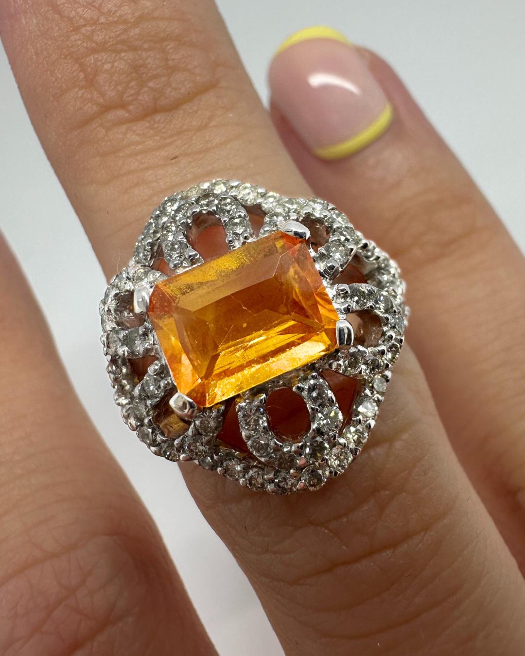 18k White Gold Yellow Sapphire and Diamond Flower Ring