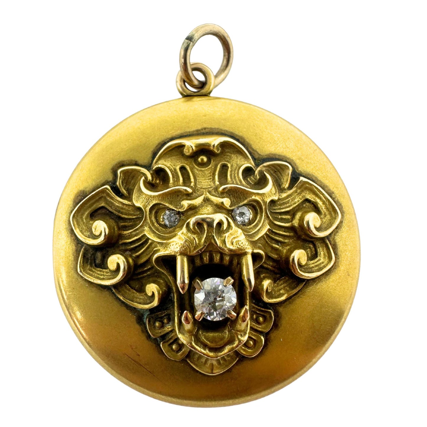 Yellow Gold and Diamond Estate Lion Locket Pendant