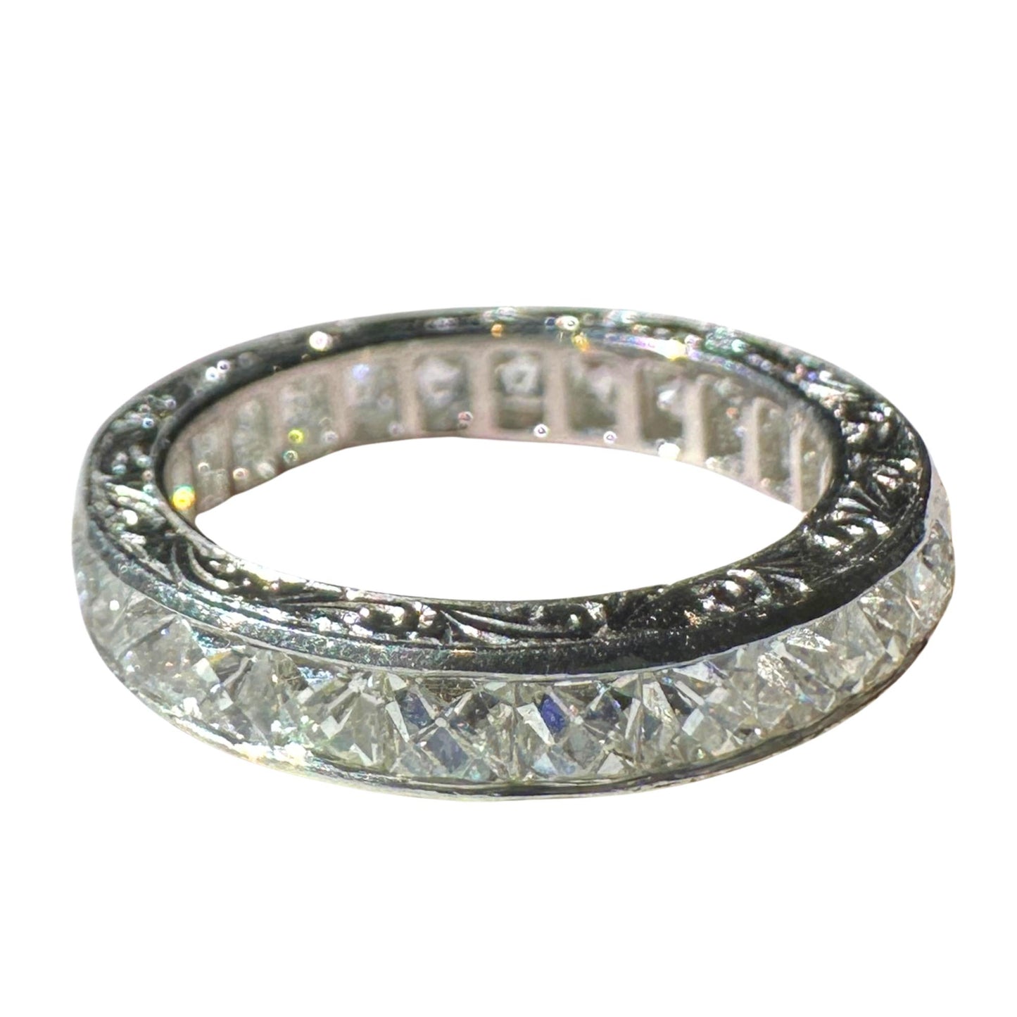 Platinum Hand Engraved 3.25 ct. Reclaimed French Cut Diamond Band - Size 6