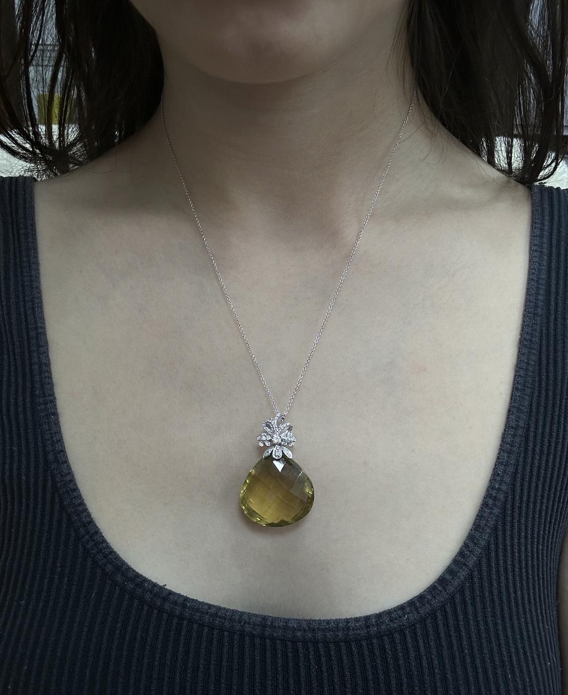 18K White Gold Diamond and Smoky Topaz Pendant Necklace