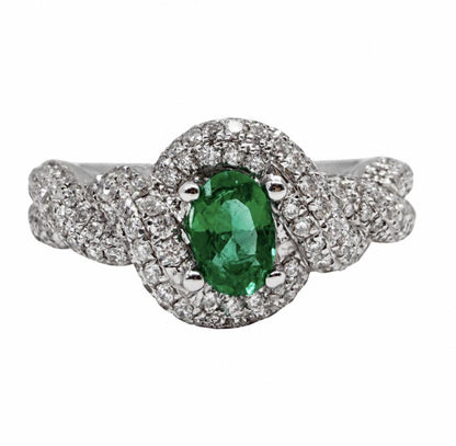 18K White Gold Diamond and Emerald Ring
