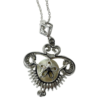 Edwardian-Inspired 18K White Gold Diamond Pearl Pendant Necklace 0.93ct