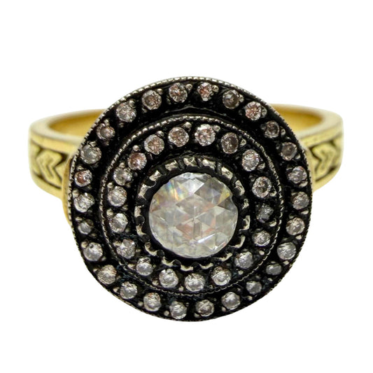 18K Yellow Gold and Silver Top 0.30 Carat Rose Cut Diamond Ring - Size 7.75