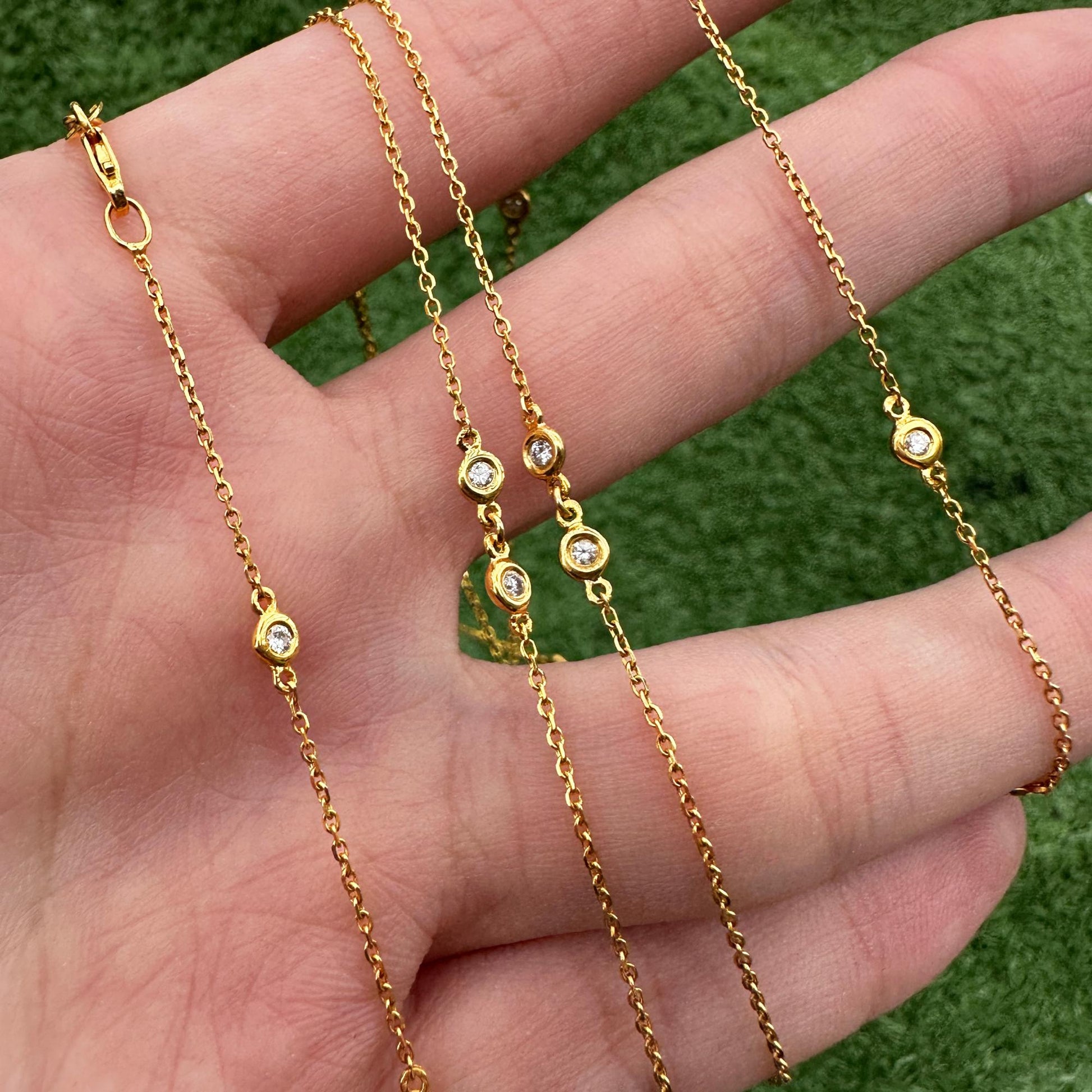 14K Yellow Gold Diamond By the Yard Chain Necklace - 19 inches