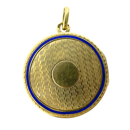 Vintage Victorian 14K Yellow Gold and Blue Enamel Locket Pendant