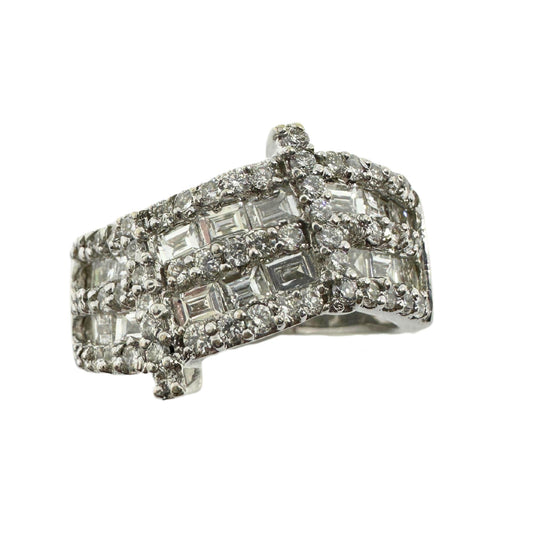 18K White Gold Baguette Cut Diamond Wide Band Ring