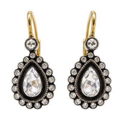 18K Yellow Gold and Silver Top .77 Carat Rose Cut Diamond Drop Earrings