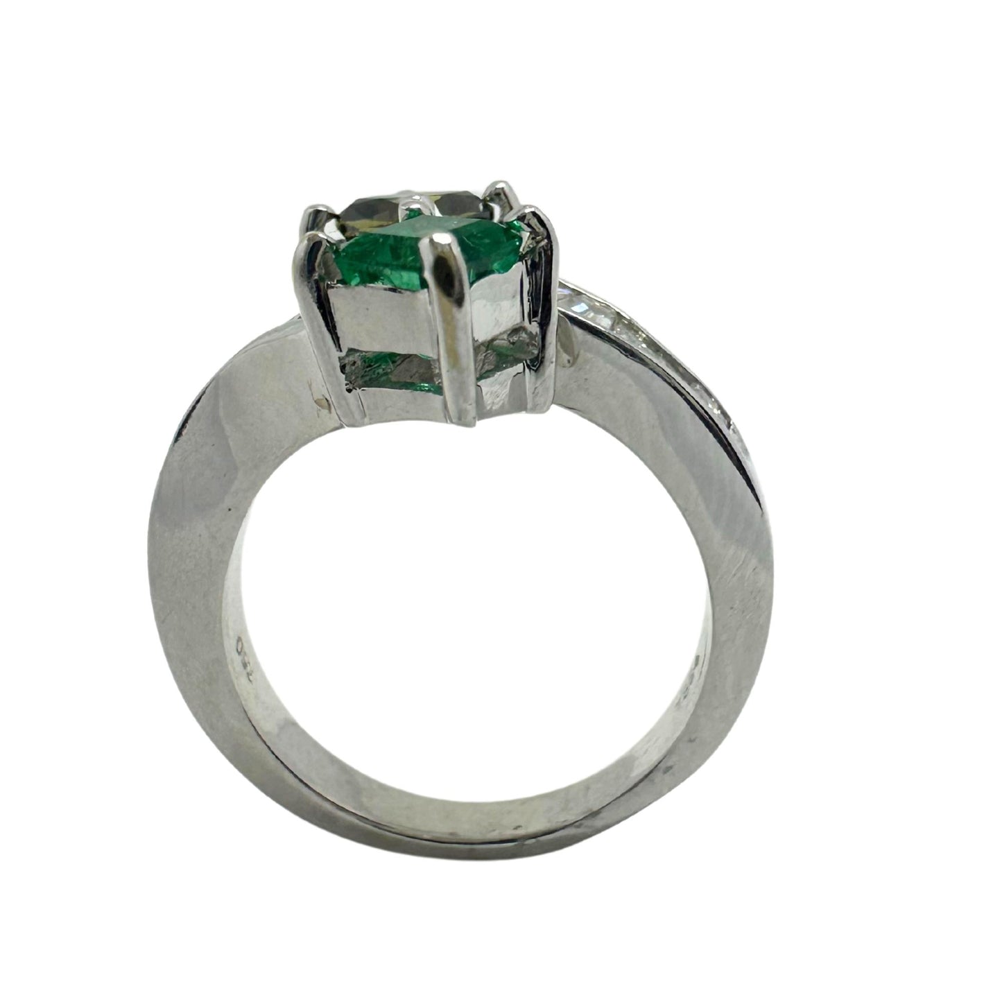 18K White Gold Brown Diamond, Baguette-Cut White Diamond, and Emerald Toi et Moi