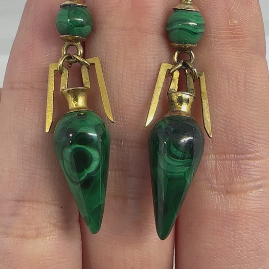 14k Victorian Green Malachite Earrings