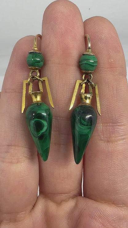 14k Victorian Green Malachite Earrings