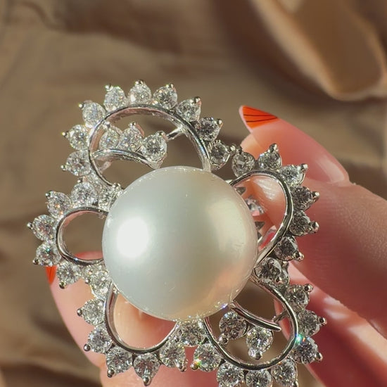 18K White Gold 2.48 Carat Diamond and South Sea Pearl Cocktail Ring - Size 7.5
