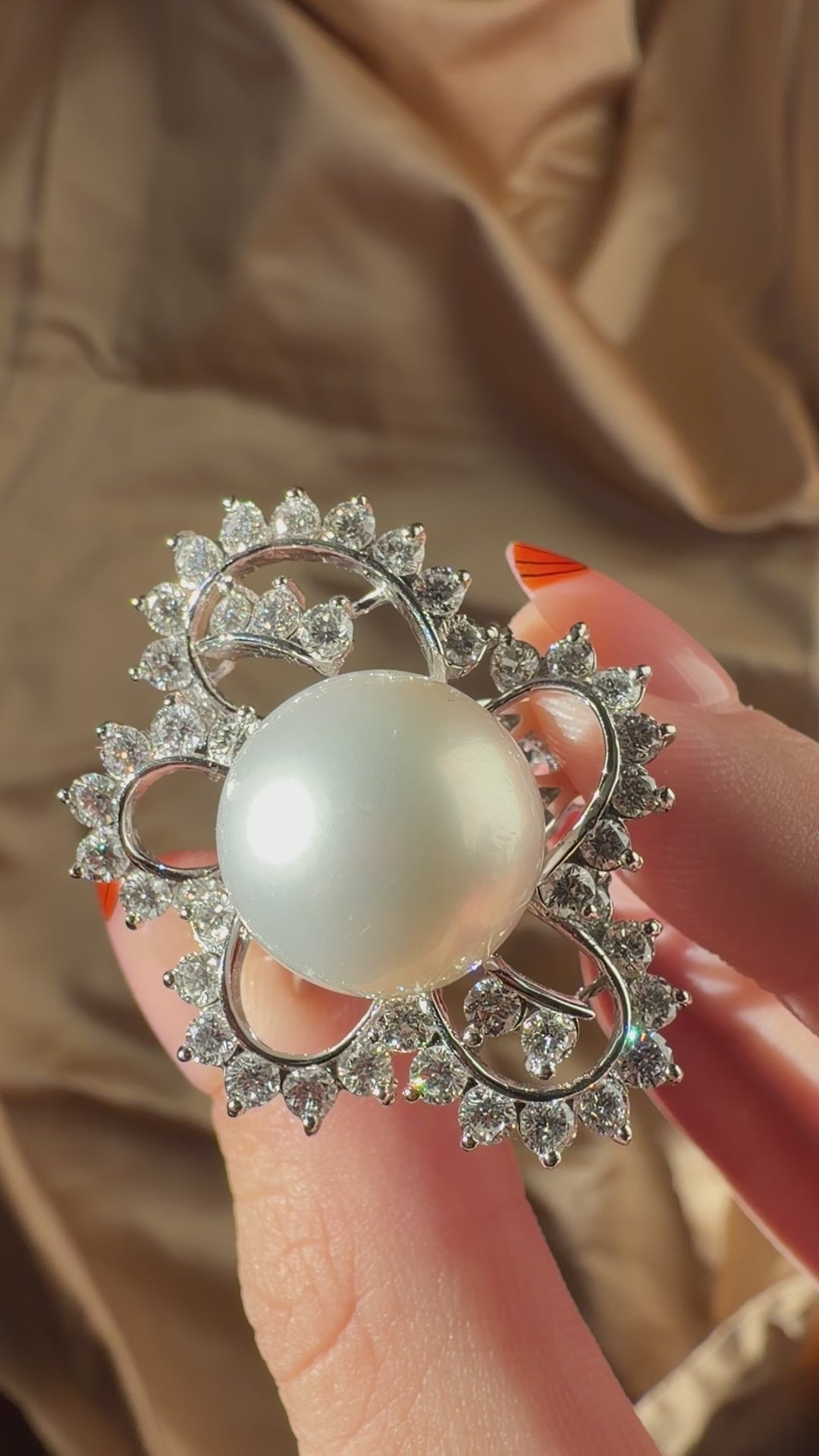 18K White Gold 2.48 Carat Diamond and South Sea Pearl Cocktail Ring - Size 7.5