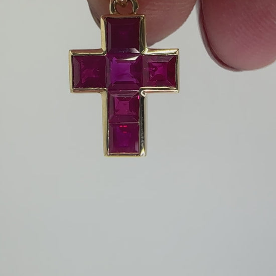 14K 1.32 Carat Ruby Cross Pendant