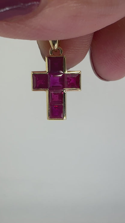 14K 1.32 Carat Ruby Cross Pendant