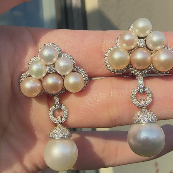 18K Diamond and Pearl Earrings