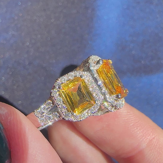 18k Diamond and Yellow Sapphire Three Stone Ring