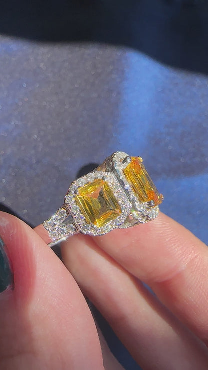 18k Diamond and Yellow Sapphire Three Stone Ring
