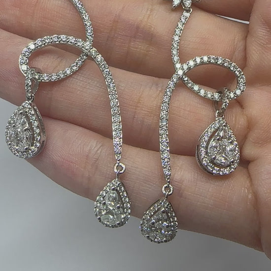 18k Marquise and Pear Cut Diamond Earrings