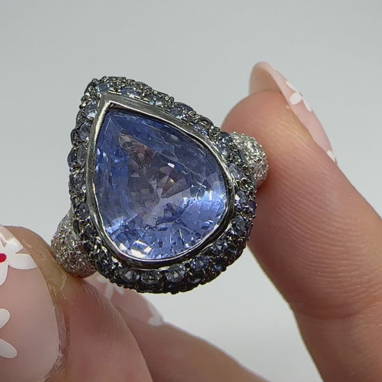 18K White Gold 5.15 Carat Pear Cut Sapphire and Diamond Ring - Size 6.5