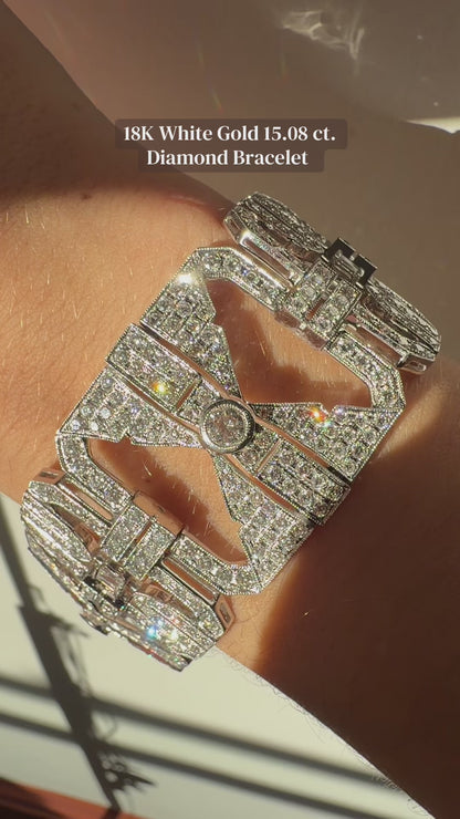 18K White Gold 15.08 Carat Round Cut Diamond Bracelet