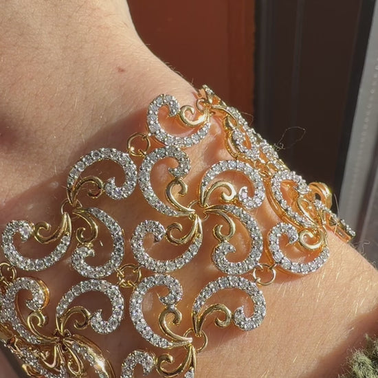 18K Yellow Gold 8.95 Carat Diamond Scroll Link Bracelet - 7 inches