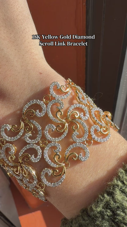 18K Yellow Gold 8.95 Carat Diamond Scroll Link Bracelet - 7 inches