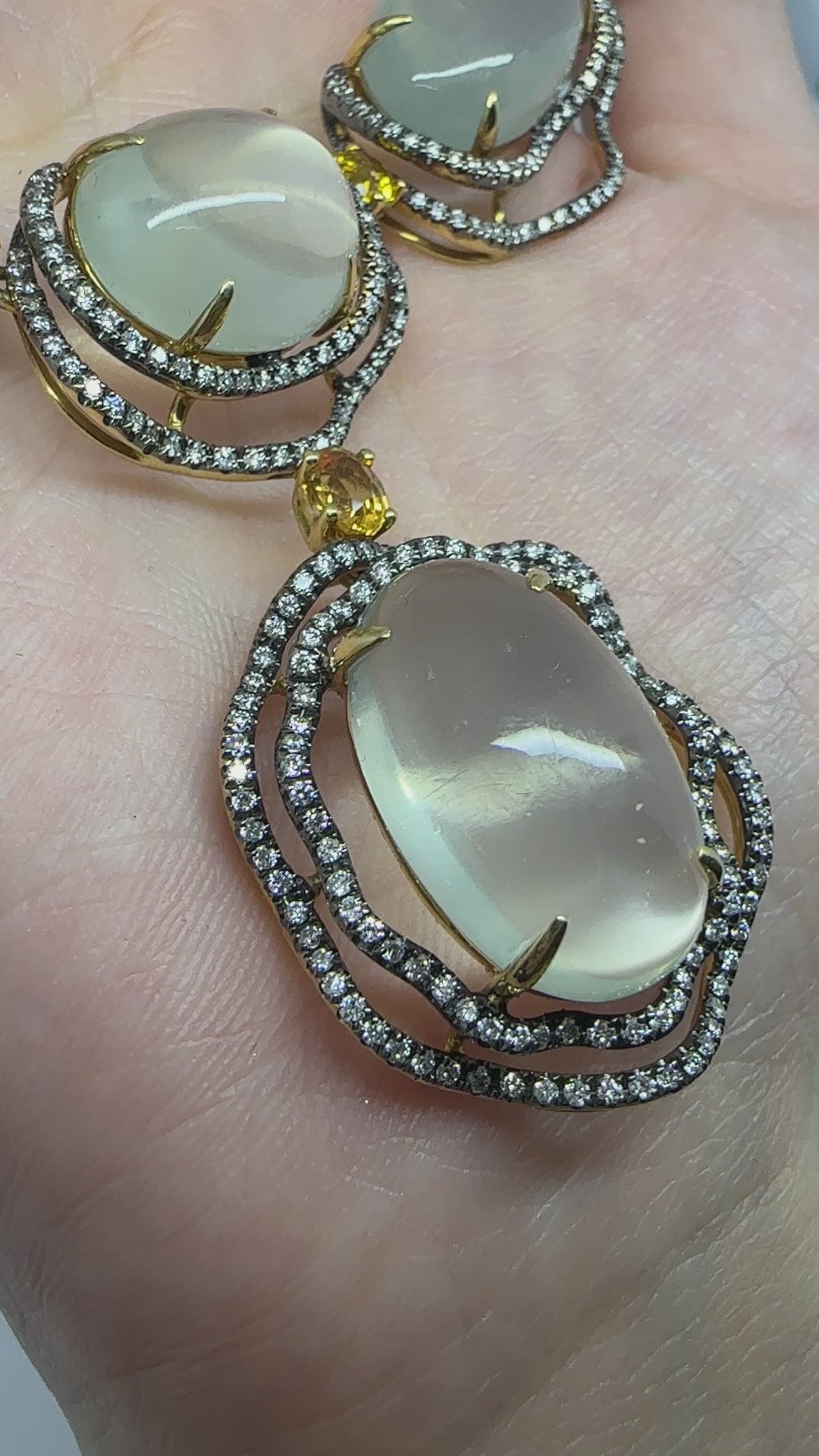 Vintage Inspired 18K Yellow Gold Diamond, Yellow Sapphire and Moonstone Necklace