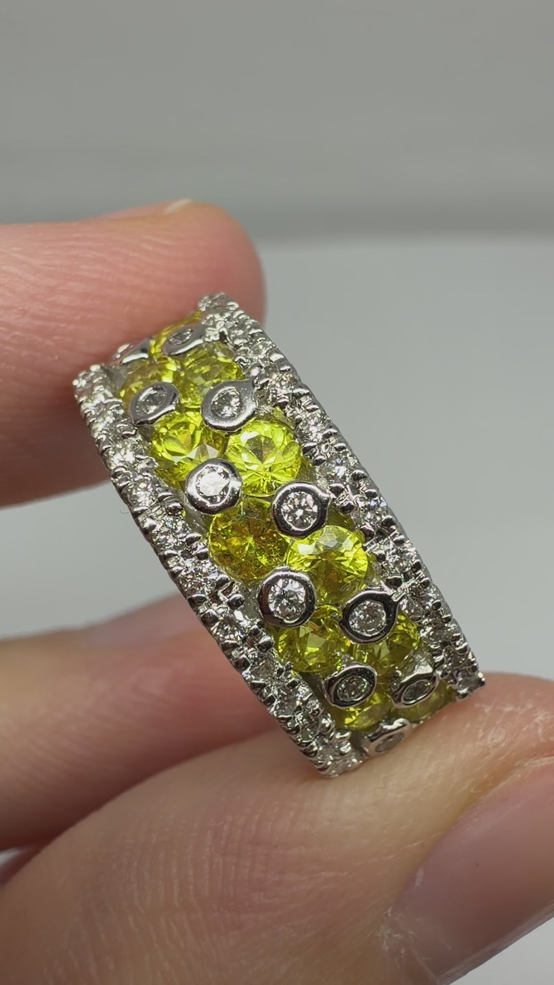 18k White Gold Diamond and Yellow Sapphire Wide Band Ring