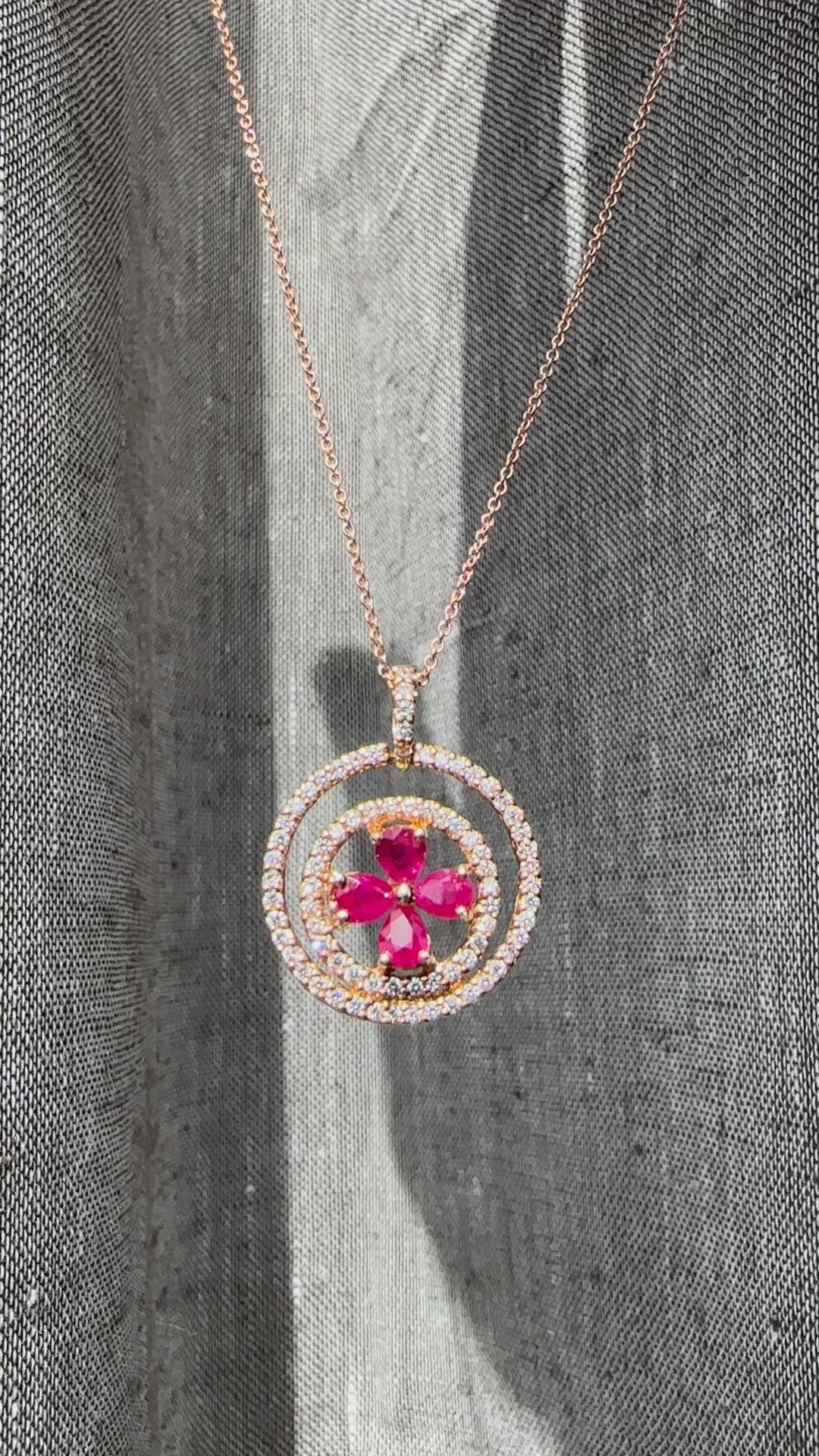 18k Rose Gold Diamond and .85 Carat Pear Cut Ruby Necklace - 18 inch chain