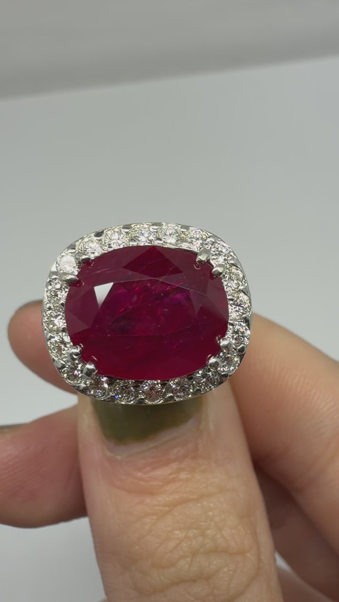 18k White Gold 5.11 Carat Checkered Ruby and Black and White Diamond Ring