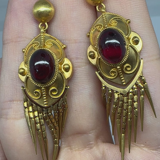 14k Victorian Gold and Garnet Tassel Earrings