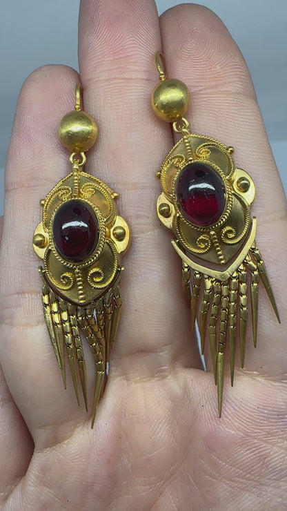 14k Victorian Gold and Garnet Tassel Earrings