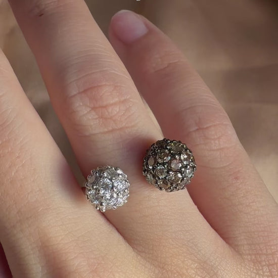 18K White Gold White and Brown Diamond Twin Ring