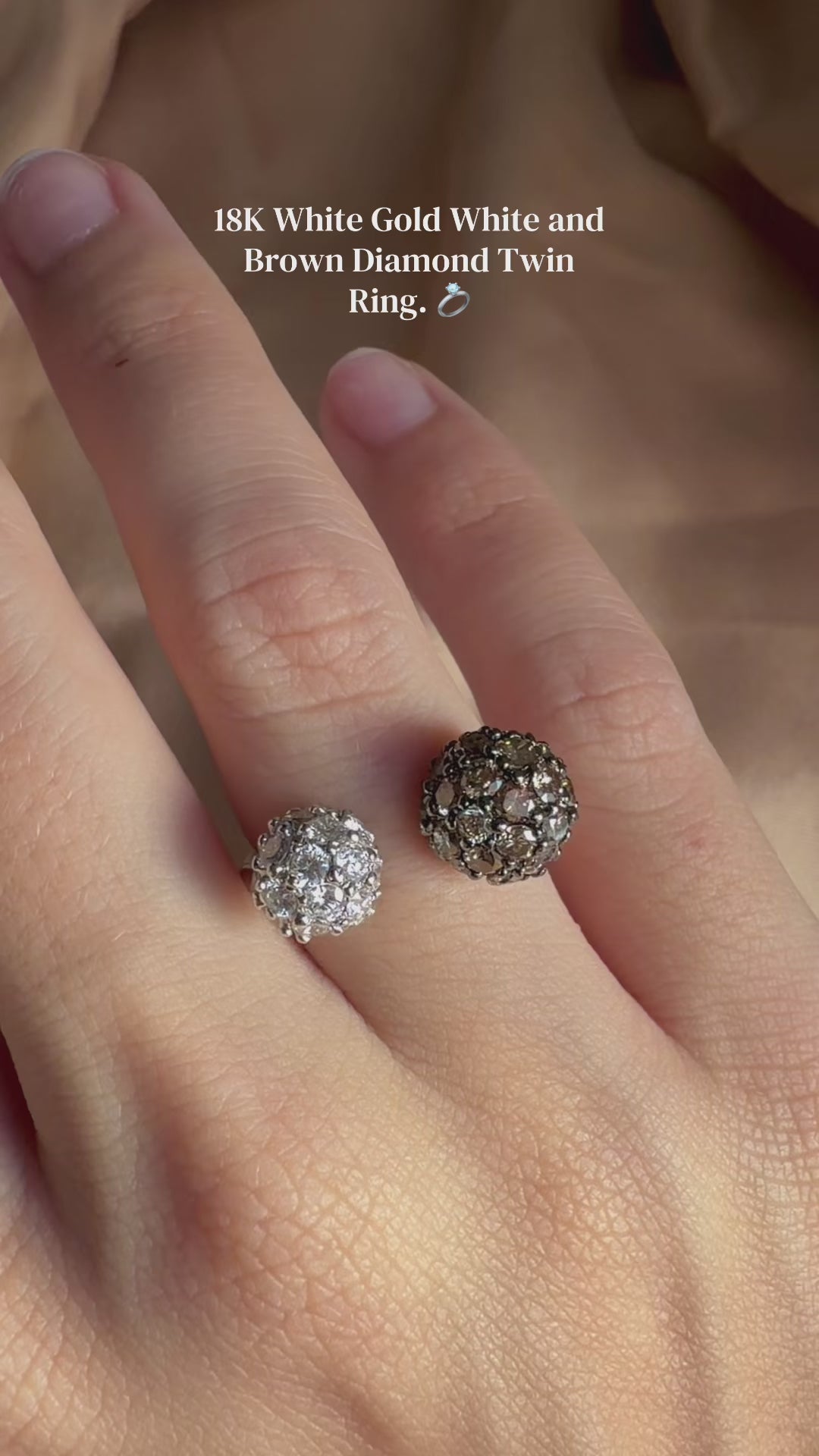 18K White Gold White and Brown Diamond Twin Ring