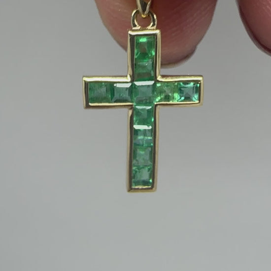 14K 0.65 Carat Emerald Cross Pendant