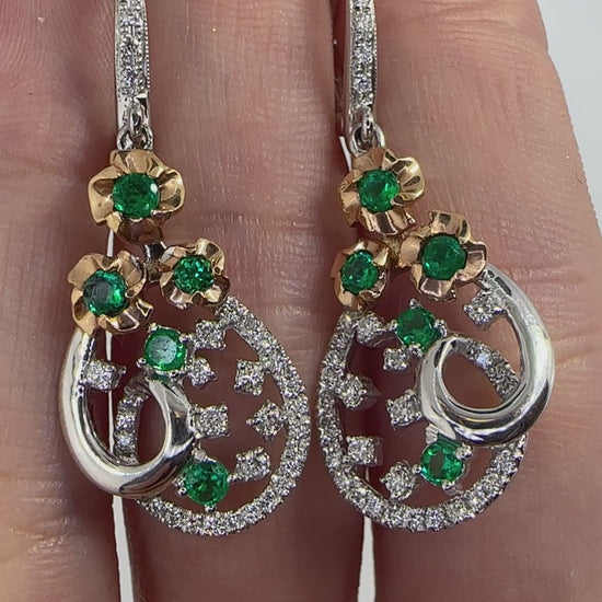 18k Diamond and Emerald Earrings