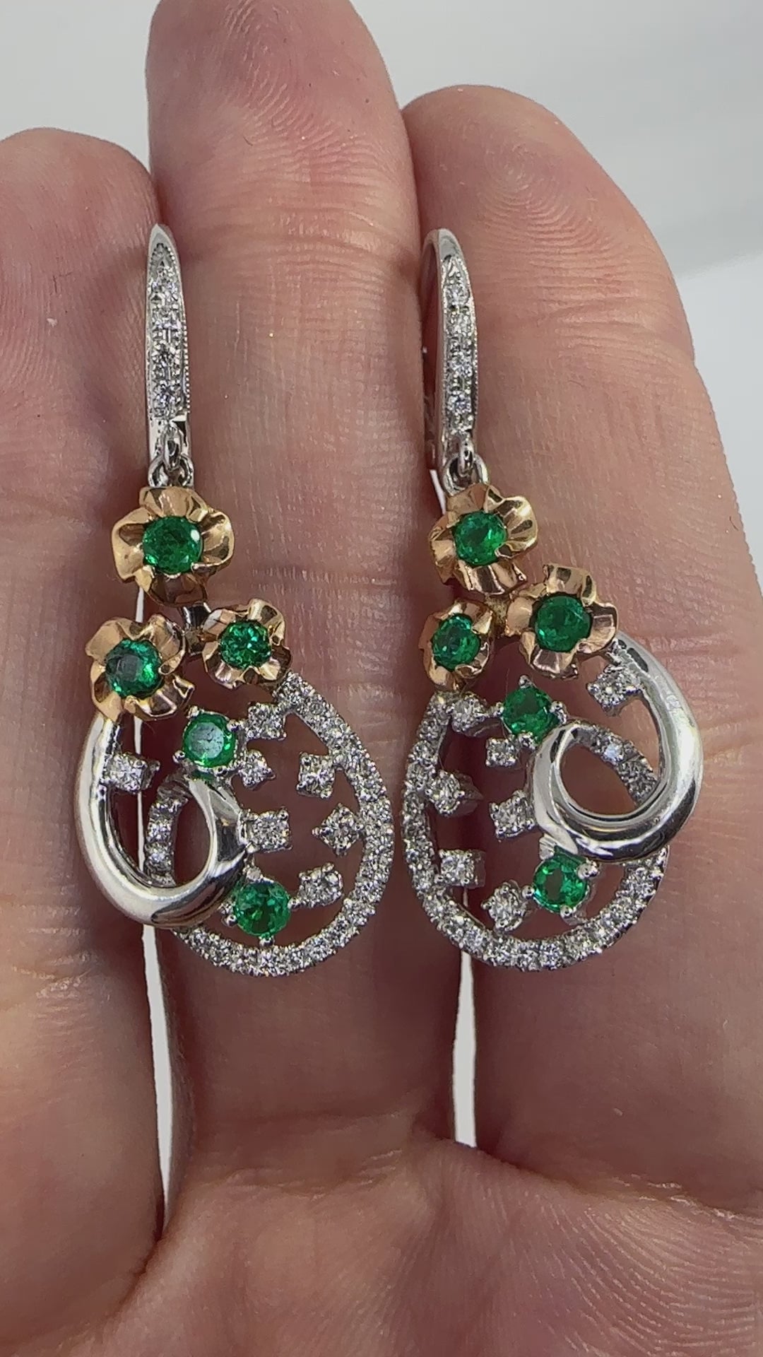 18k Diamond and Emerald Earrings