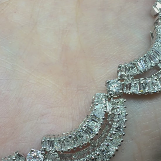 18K White Gold 12.15 Baguette Cut Diamond Choker Necklace
