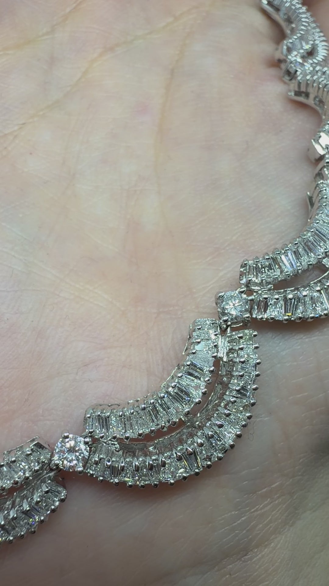 18K White Gold 12.15 Baguette Cut Diamond Choker Necklace