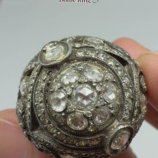 Vintage Inspired Rose Gold and Silver Rose Cut Diamond Dome Cocktail Ring