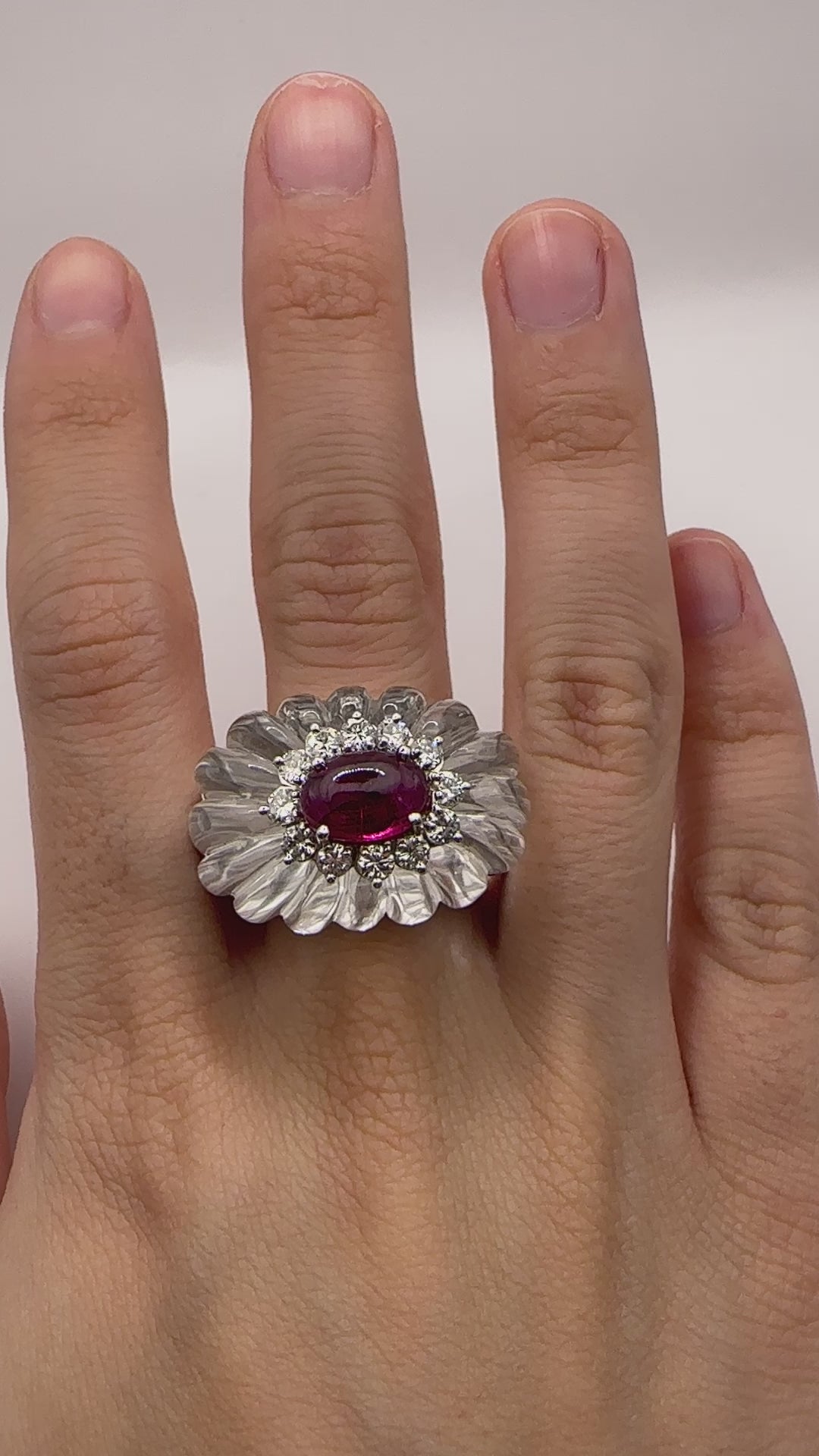 14k 1960's Rock Crystal Diamond and Ruby Ring