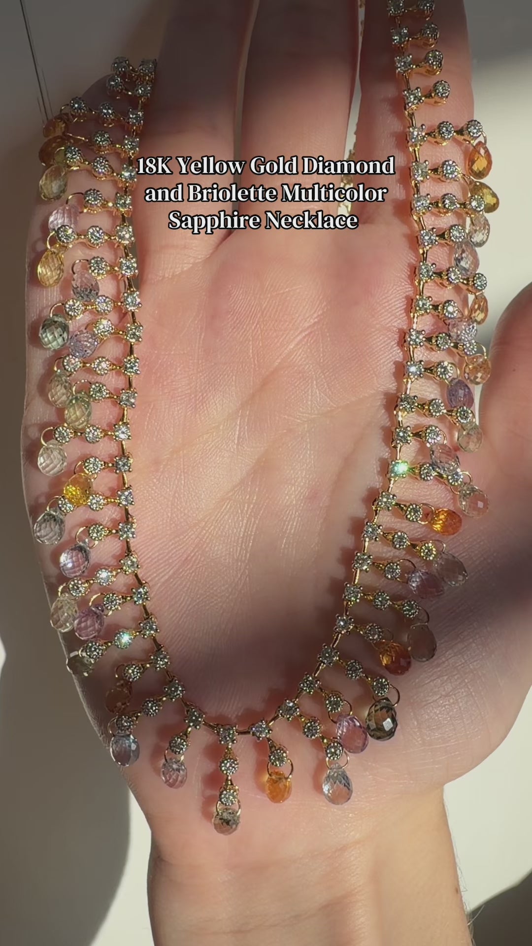 18K Yellow Gold Diamond and Briolette Multicolor Sapphire Necklace