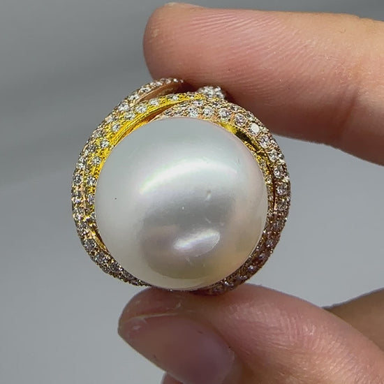 18K Diamond and White Pearl Cocktail Ring