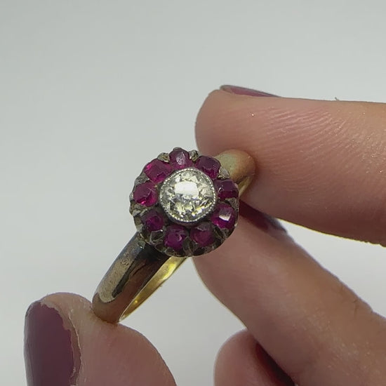 12k Victorian Diamond and Ruby Ring