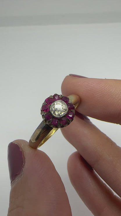 12k Victorian Diamond and Ruby Ring