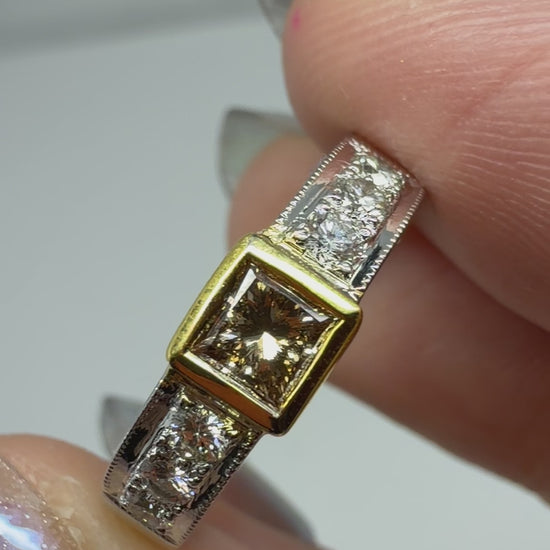 18K Two Tone White and Brown Diamond Band