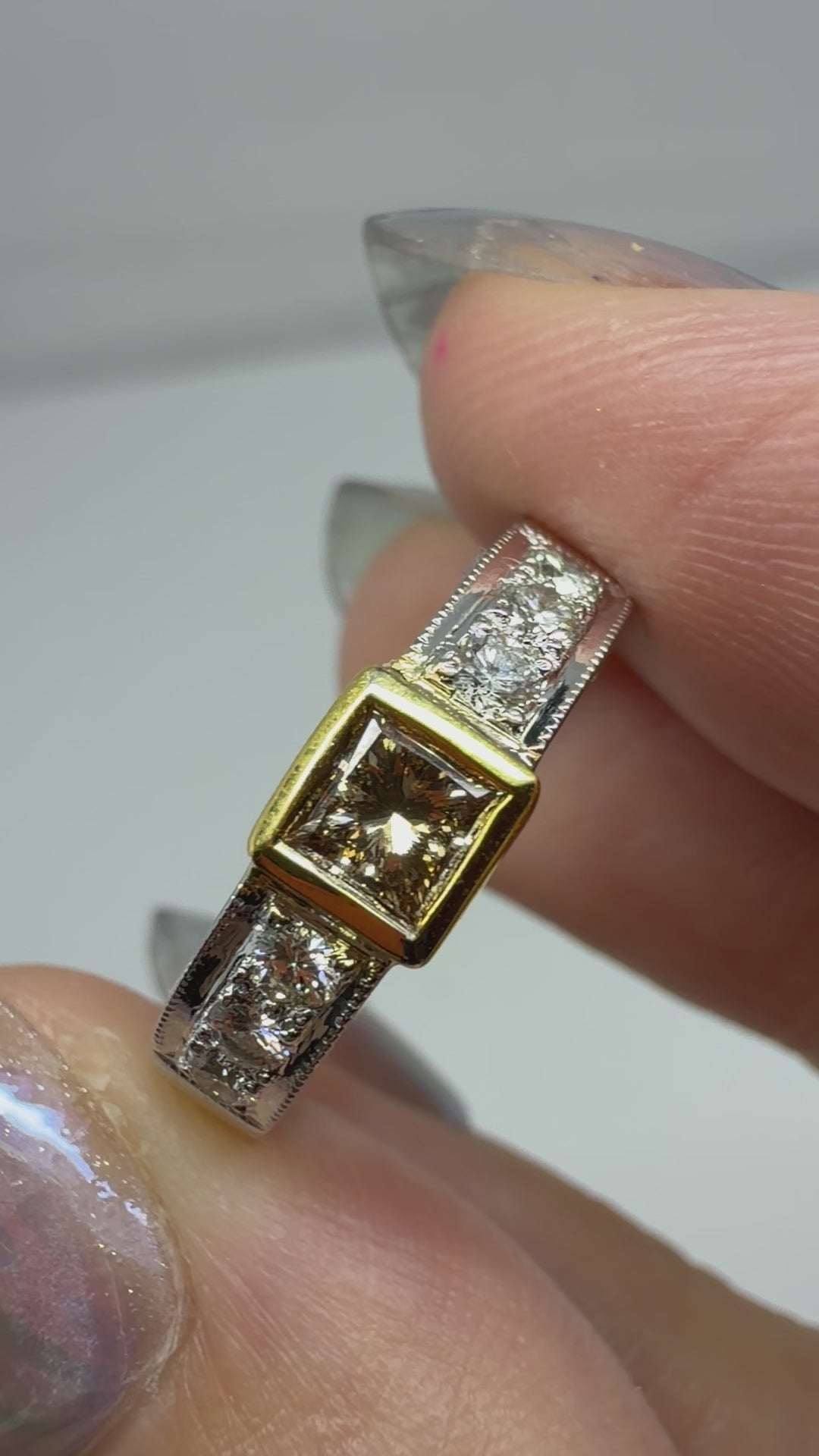 18K Two Tone White and Brown Diamond Band