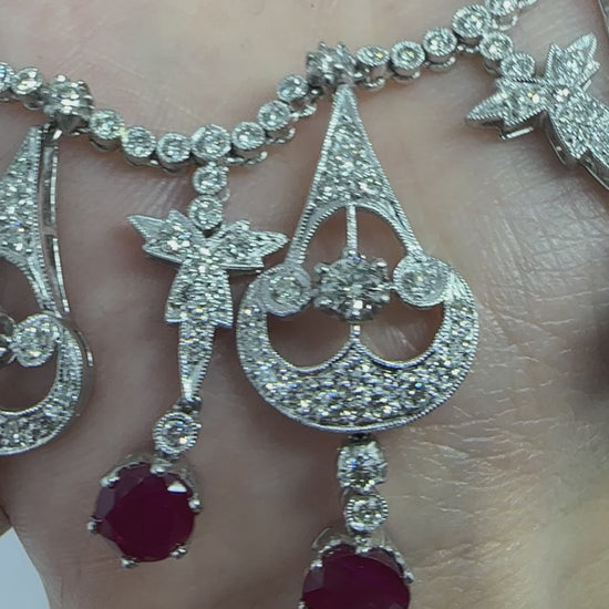 Platinum Round Cut 20.07 Carat Ruby and Diamond Necklace